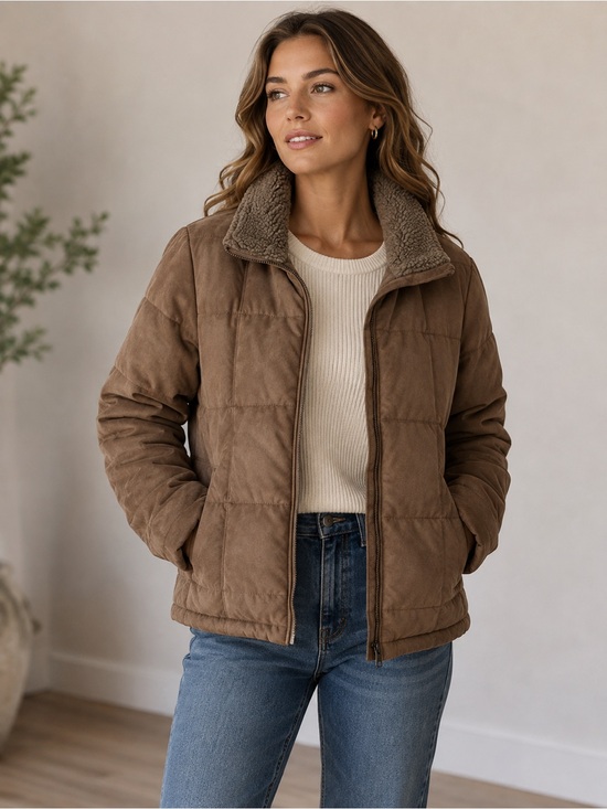 L.L. Bean Jackets & Blazers - L.L. Bean Brown Faux Suede Quilted Jacket with Sherpa Collar (VINTAGE)